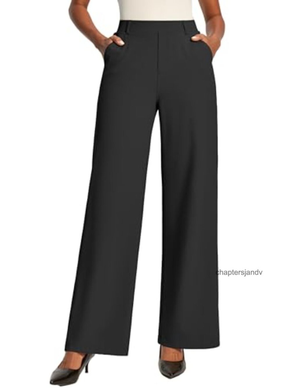 Women's Wide Leg Dress Pants Stretchy Pull On Business Casual Trousers